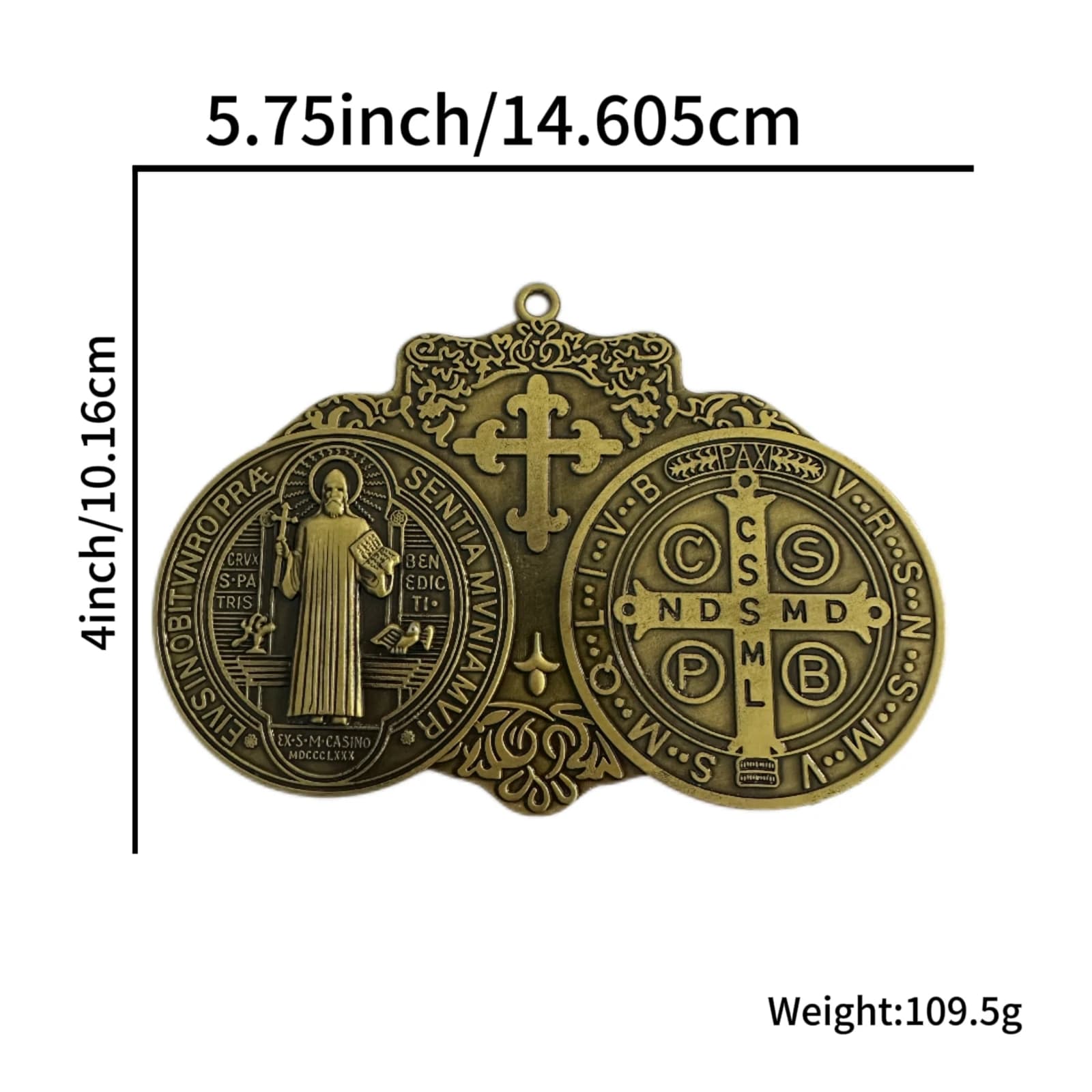 EXTRA GRANDE 5.7X4 POUCES ST BENEDICT CROSS MEDAL VINTAGE finition ton laiton pour l'affichage mural ou du bureau/MEDALLA DE SAN BENITO