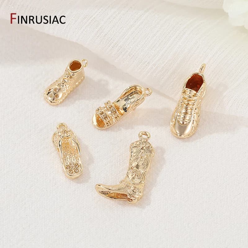 Pantoufles en laiton plaqué or 14 carats, sandales à talons hauts, chaussures, pendentifs à breloques, breloque de botte longue pour fournitures de fabrication de colliers à faire soi-même
