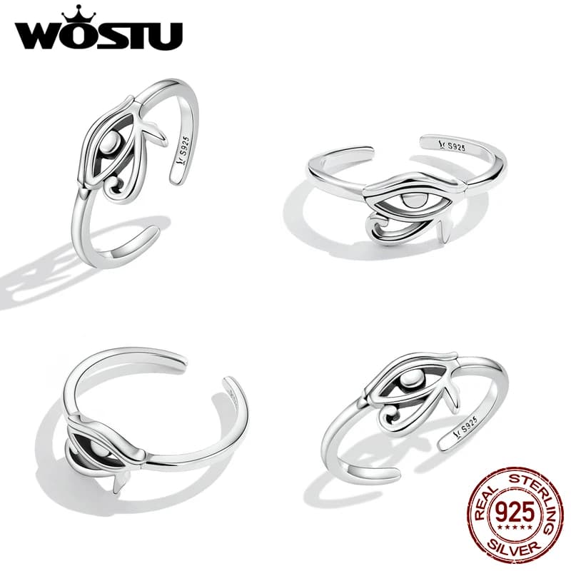 WOSTU 925 argent Sterling oeil d'horus Protection chanceux creux anneaux ouverts pour les femmes femme bijoux originaux CQR801