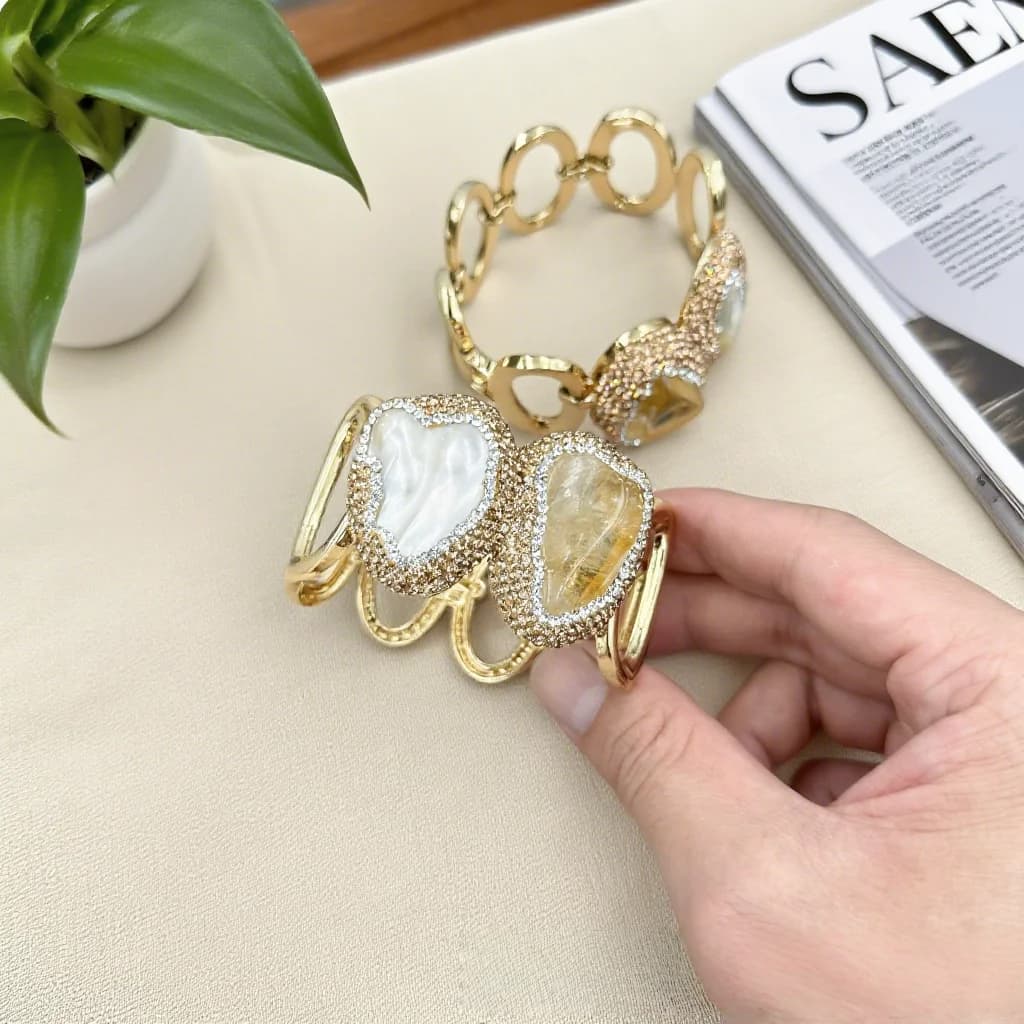 Bracelet de perles d'eau douce baroques naturelles, personnalisé incrusté de cristal de Citrine bleu jaune, Bracelet en pierre primitive pour femmes