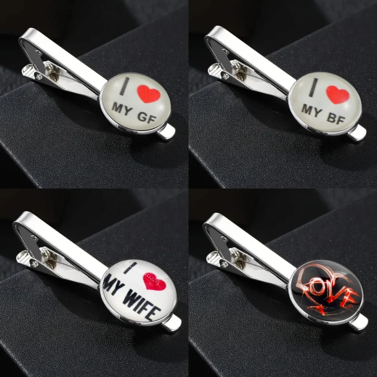 Pince à cravate personnelle I Love My Girlfriend Boyfriend Wife, meilleur cadeau pour les amoureux, bijoux de chemise en verre pour hommes et femmes, nouvelle collection