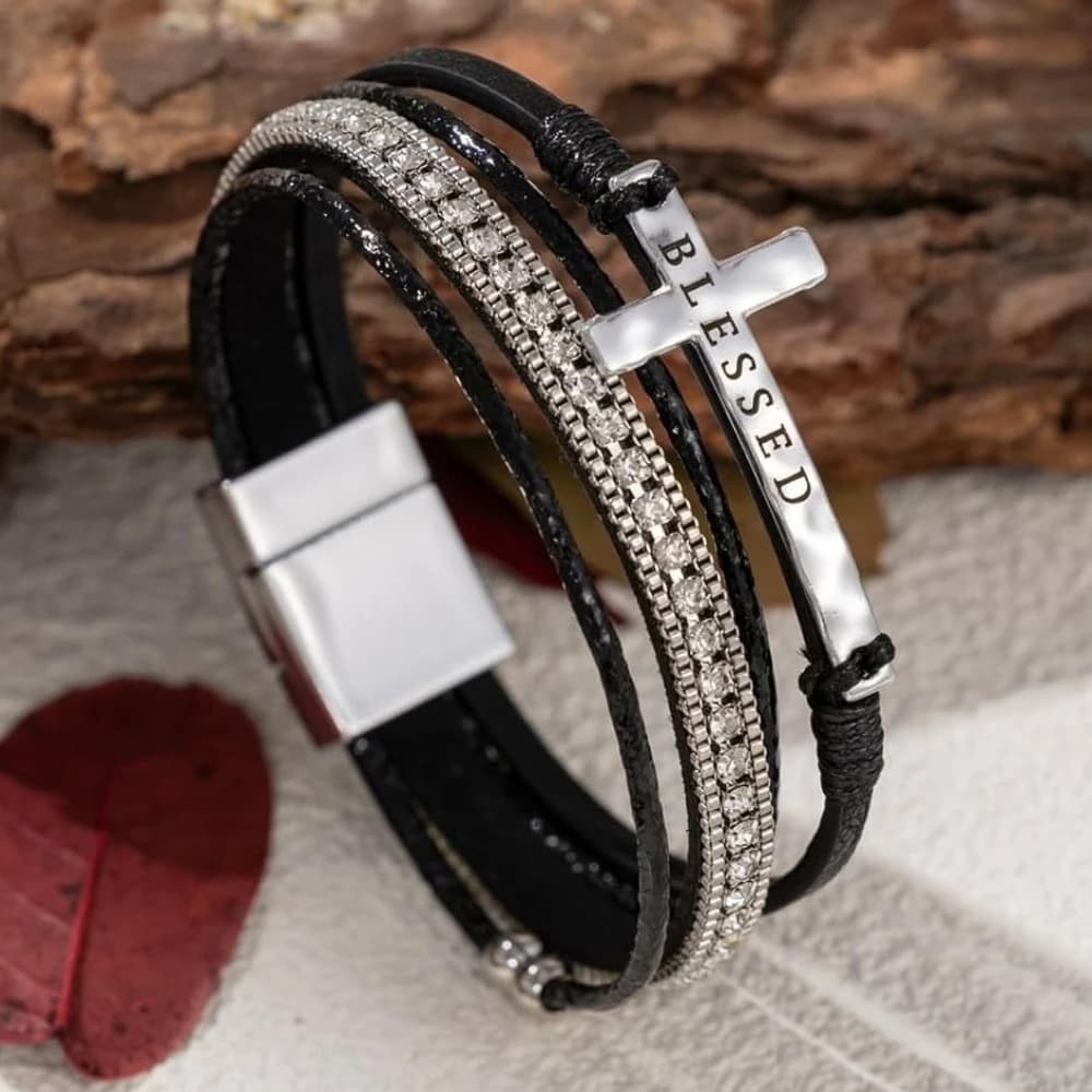 BLESSED – Bracelets en cuir avec cristaux croisés, faits à la main, Style bohème, léger, de luxe, à la mode, bijoux pour filles, cadeau de noël