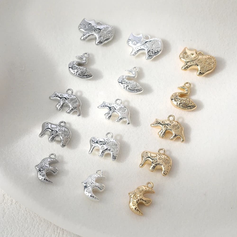 4 pièces plaqué or éléphant chat ours oiseau Animal pendentif matériel bijoux bricolage fabrication fournitures composants faits à la main accessoires