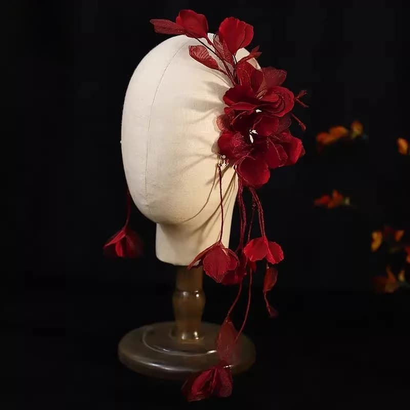 Accessoires de cheveux de mariée couleur vin rouge