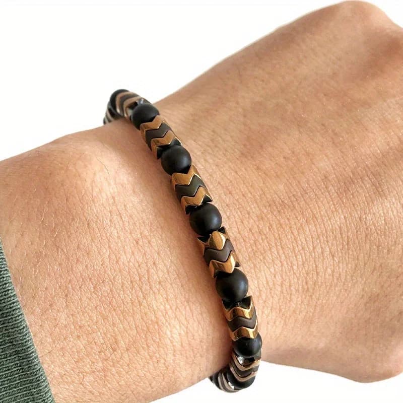 Bracelet en hématite noire pour homme, perlé, commandé