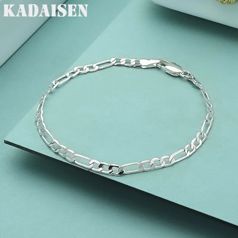 Bracelet en argent sterling 925 avec chaîne classique de 4 mm pour femme, homme, garçon, bijoux pour mariage, fête, cadeaux de Noël