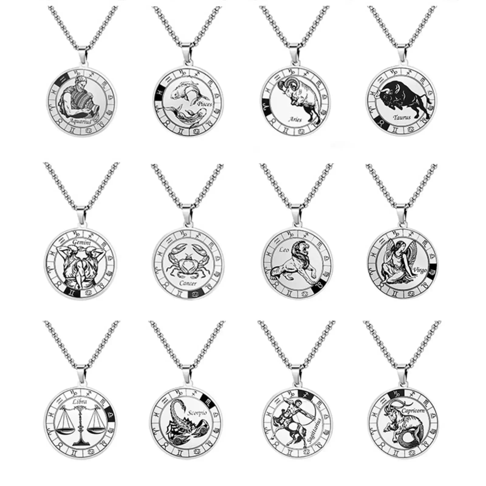 Colliers avec pendentif Constellations de 12 signes du zodiaque pour femmes et hommes, bijoux en acier inoxydable, cadeau d'anniversaire