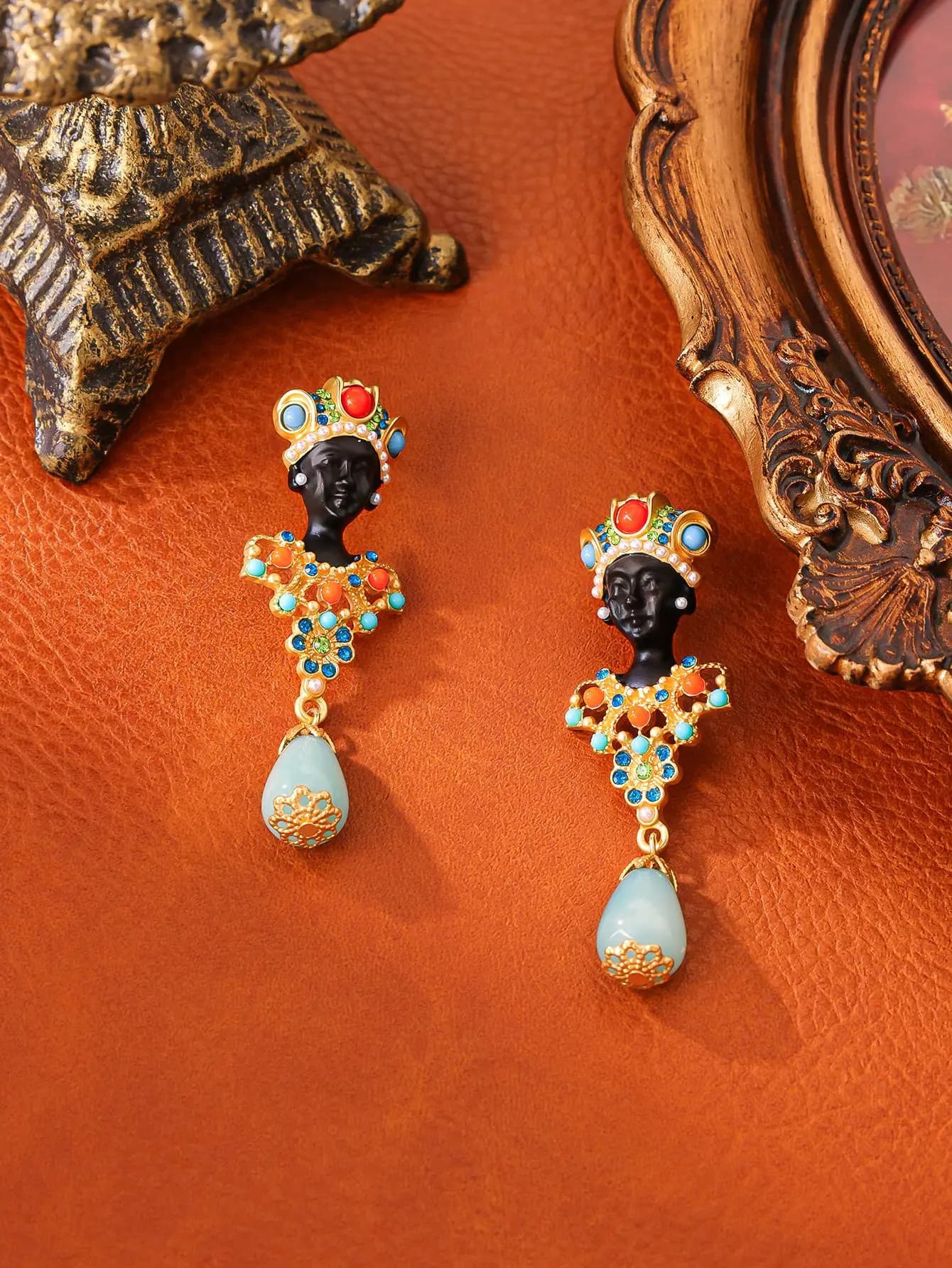 Boucles d'oreilles en verre coloré de style égyptien, mode ethnique rétro européenne, bijoux antiques pour femmes d'Égypte occidentale