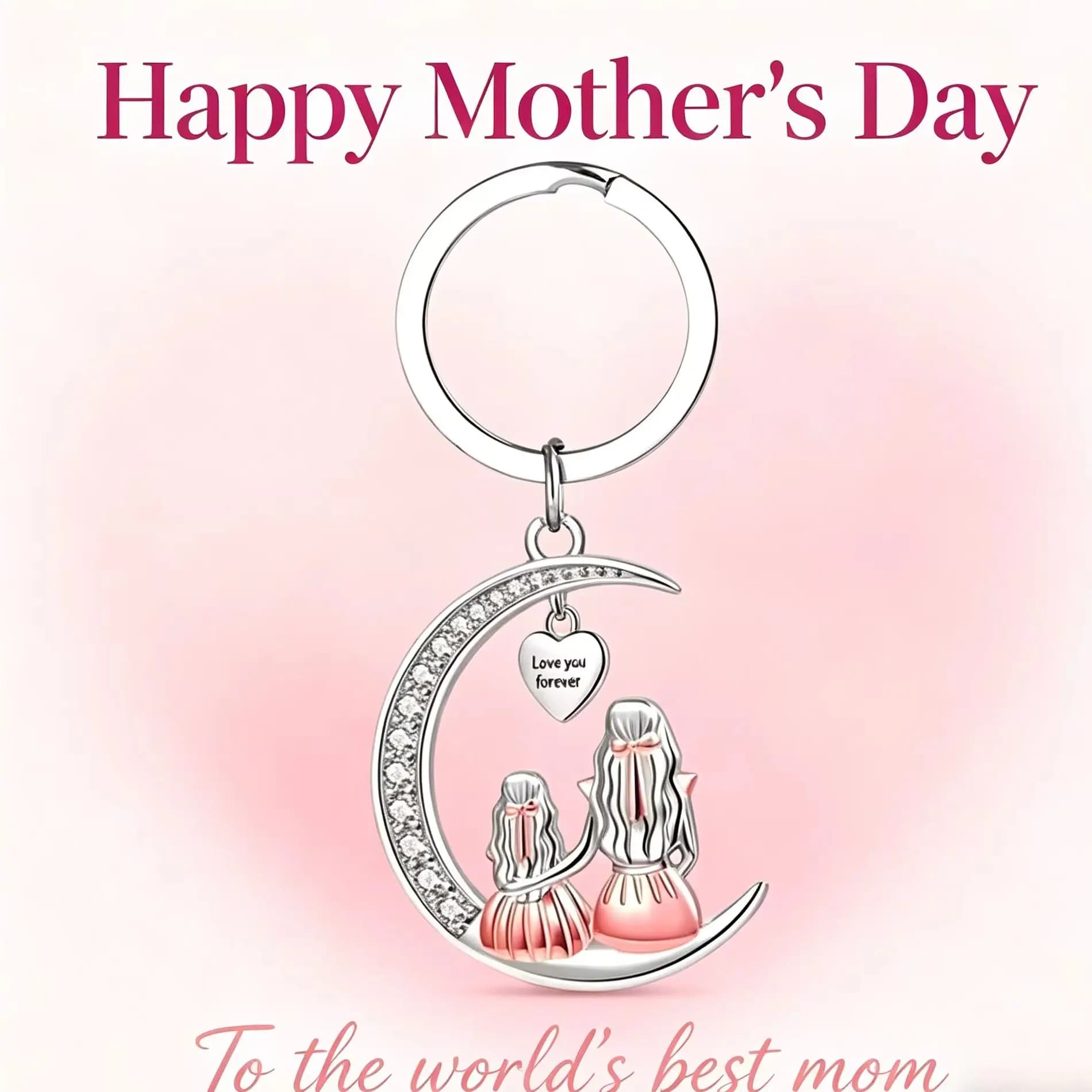 Porte-clés pendentif lune pour maman et fille, collier cœur « Je t'aime pour toujours », cadeaux de bijoux pour la fête des mères