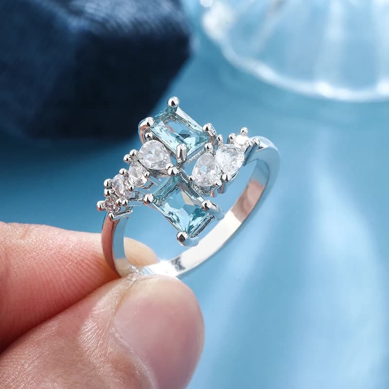Bague exquise pour femmes, bague en Zircon aigue-marine, en argent 925, bijoux de fête, de mariage, de fiançailles