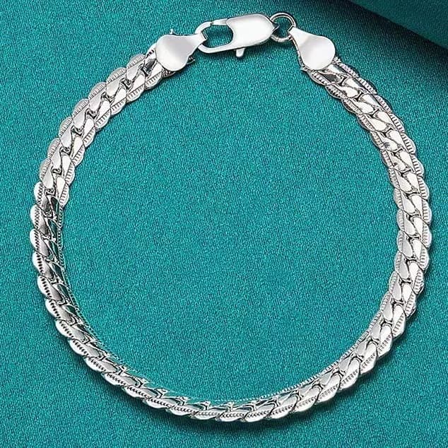 Bracelet en argent Sterling 925, 6mm, 18/20cm, chaîne latérale plate, fermoir à homard, pour femmes et hommes, bijoux de fête de mariage, cadeau de vacances