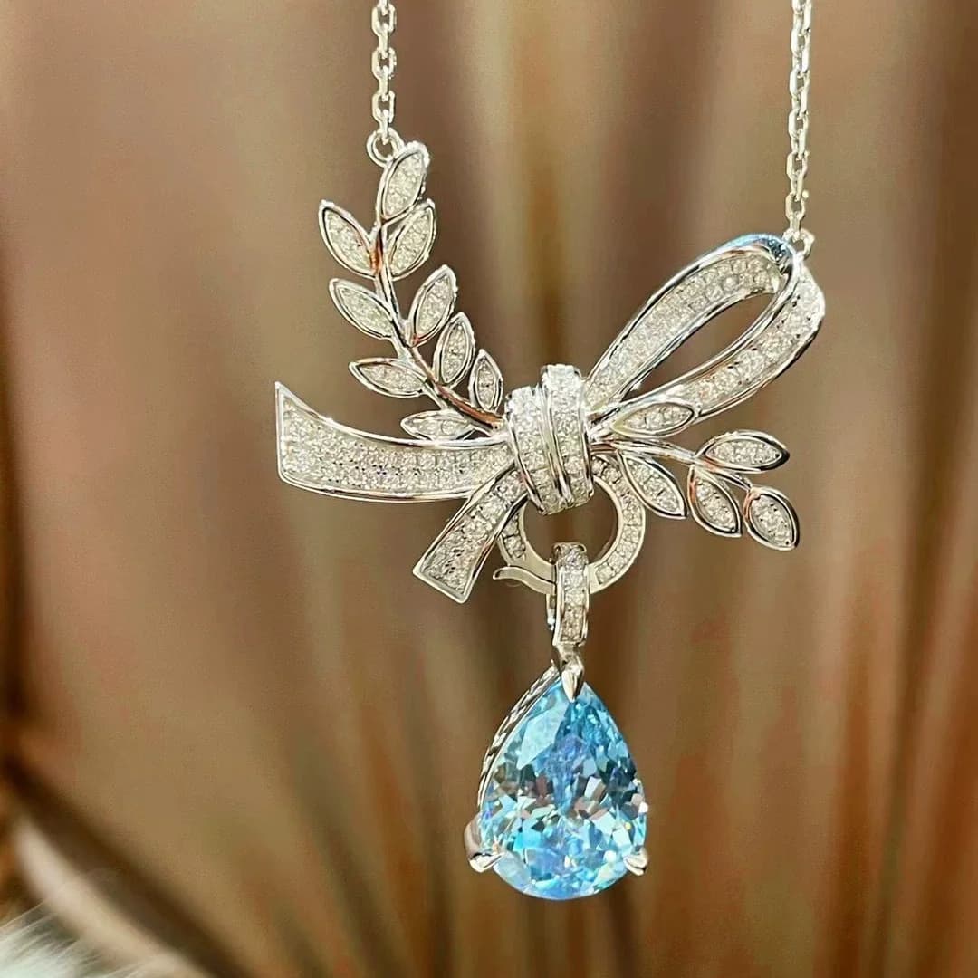WUIHA 925 argent Sterling laboratoire saphir aigue-marine diamants à haute teneur en carbone pierres précieuses mariage fiançailles pendentif collier bijoux fins