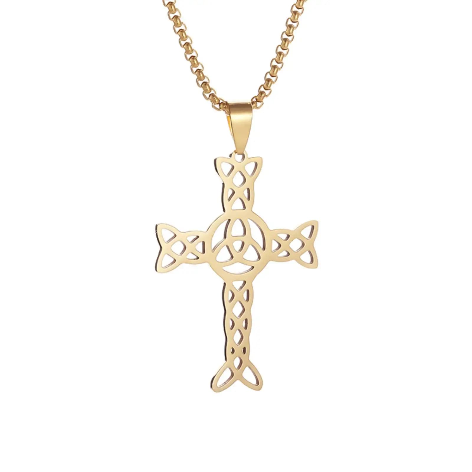Collier pendentif croix à nœud celtique pour hommes et femmes, amulette en acier inoxydable, bijoux cadeau