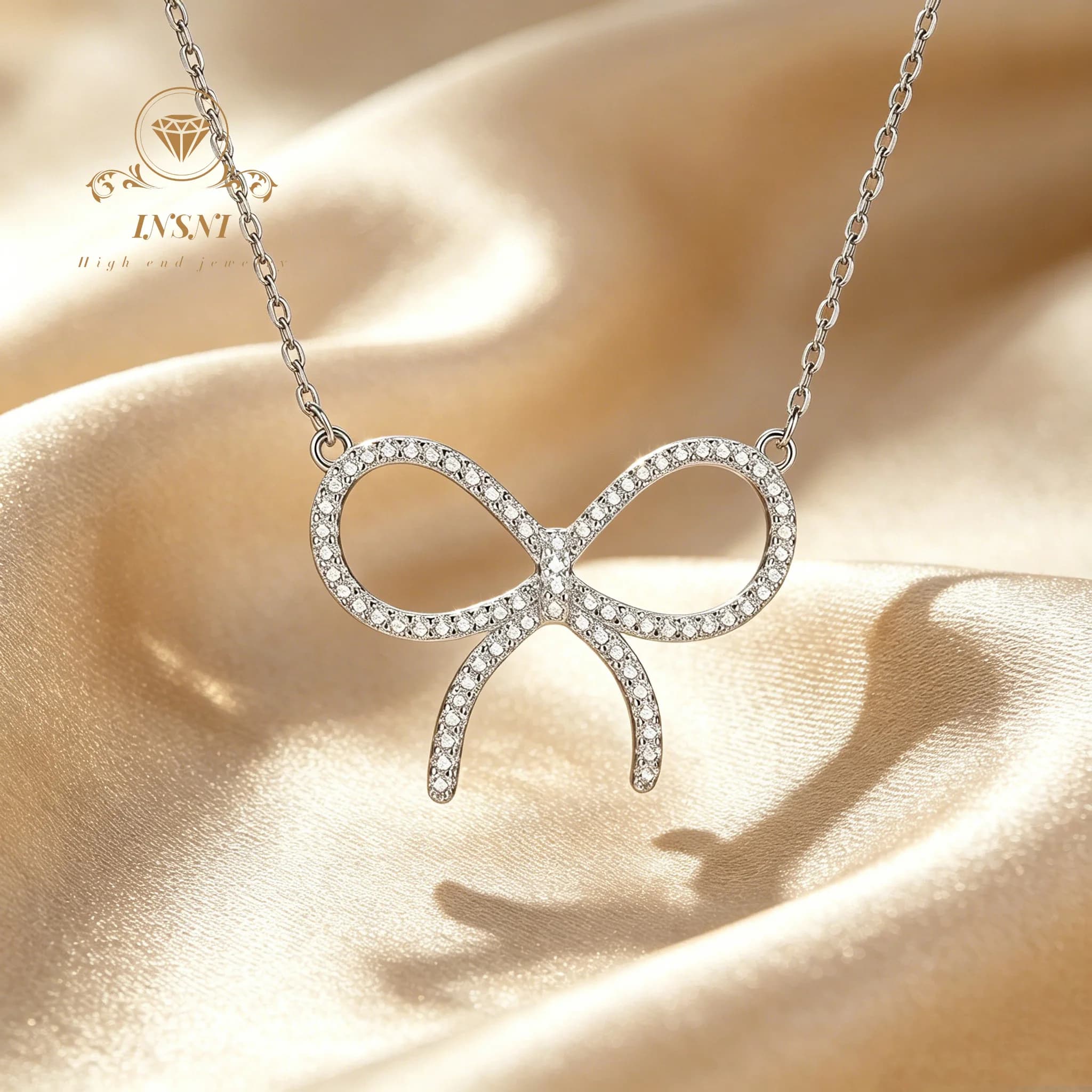 Collier en argent S925 avec grand nœud entièrement serti de diamants pour femme, bijou abordable de luxe léger, chaîne de clavicule élégante et raffinée