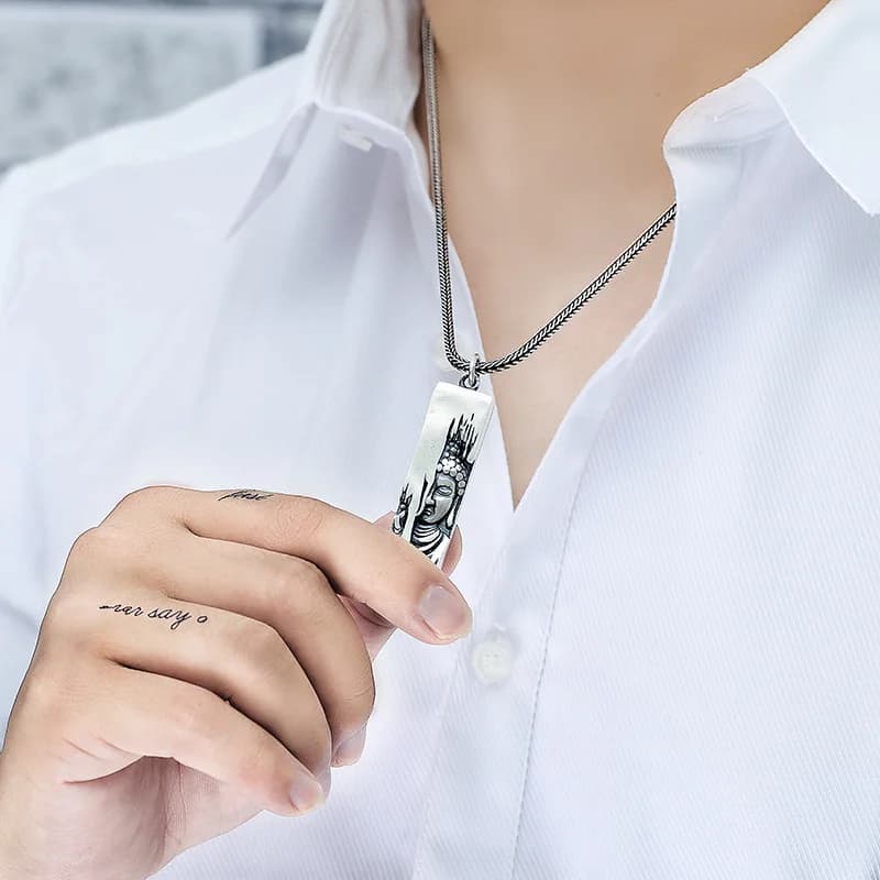 Pendentif Bouddha Tathagata, bijoux pour hommes, amulette de bénédiction, colliers, collier rétro en lotus, Bouddha à demi-visage pour femmes
