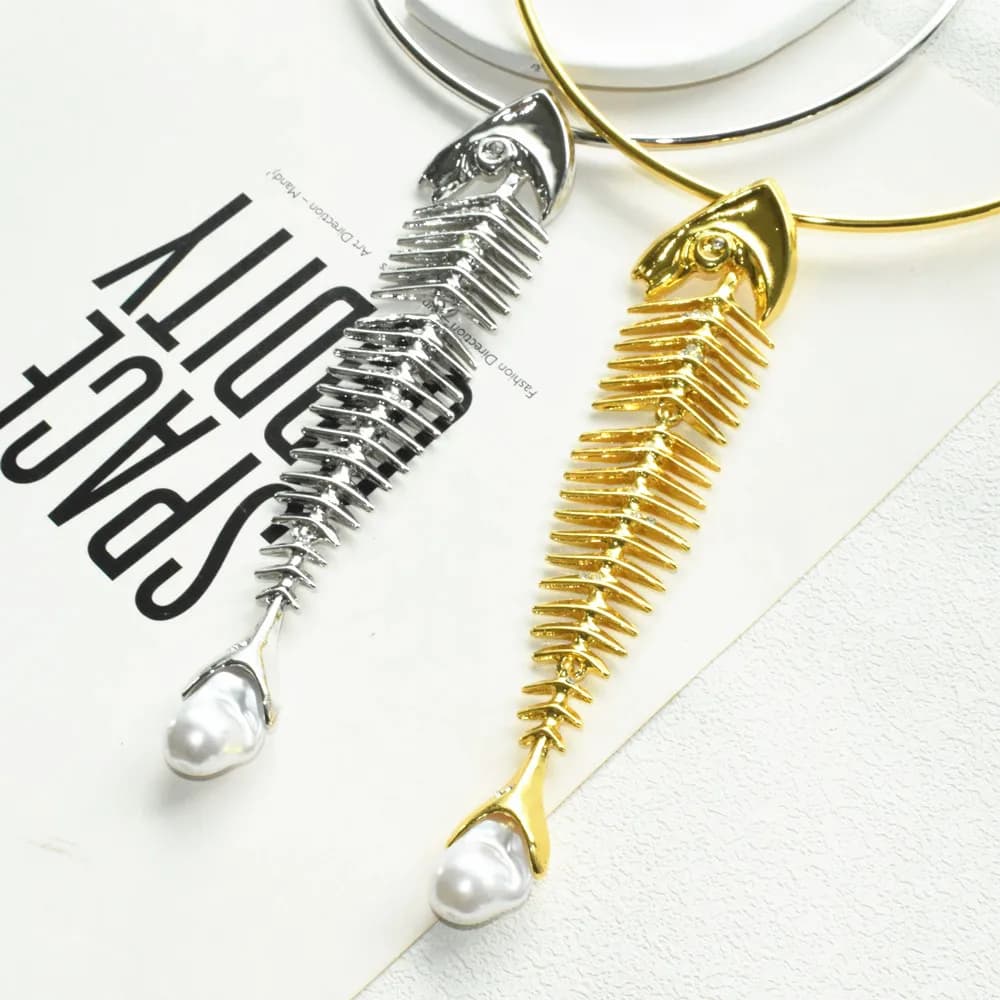 Nouveauté Design alliage gros os de poisson pendentif collier ras du cou pour les femmes bijoux de mode exagéré marque spectacle déclaration collier