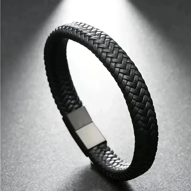 Bracelet magnétique en cuir PU noir pour hommes