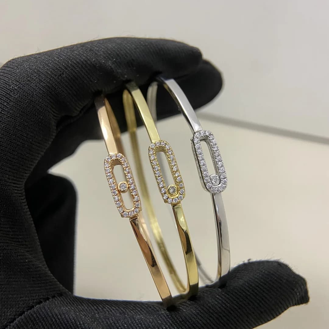 Bracelet coulissant serti de diamants MaiJia Move Series, bracelet simple et élégant pour femmes, bracelet entièrement serti de diamants, cadeau pour un anniversaire