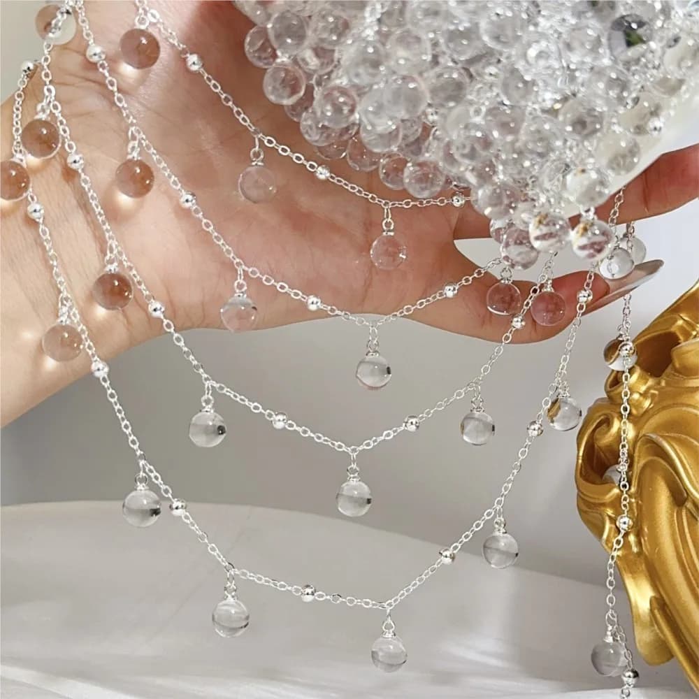 Chaînes de perles de verre rondes transparentes de 1 mètre, chaîne en cristal, bricolage de colliers et de bracelets pour femmes, fournitures d'accessoires pour la fabrication de bijoux à la mode