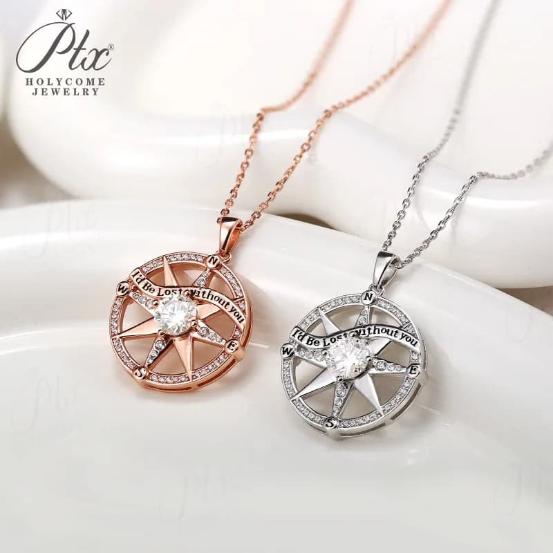 Boussole pendentif collier Moissanite diamant D couleur VVS1 925 bijoux en argent Sterling pour femme breloques de qualité supérieure hypoallergénique