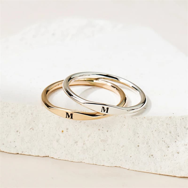 Bague lettre personnalisée en argent 925 pour femme, nom personnalisé, or 14 carats rempli, bijoux initiaux, bague TarjuvenDegree