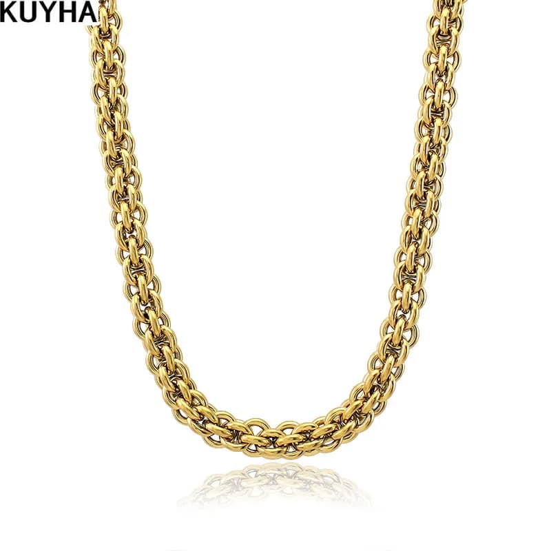 Collier unisexe en acier inoxydable, chaîne en maille épaisse de 10mm, étanche, plaqué or 18 carats, Punk, bijoux pour hommes et femmes