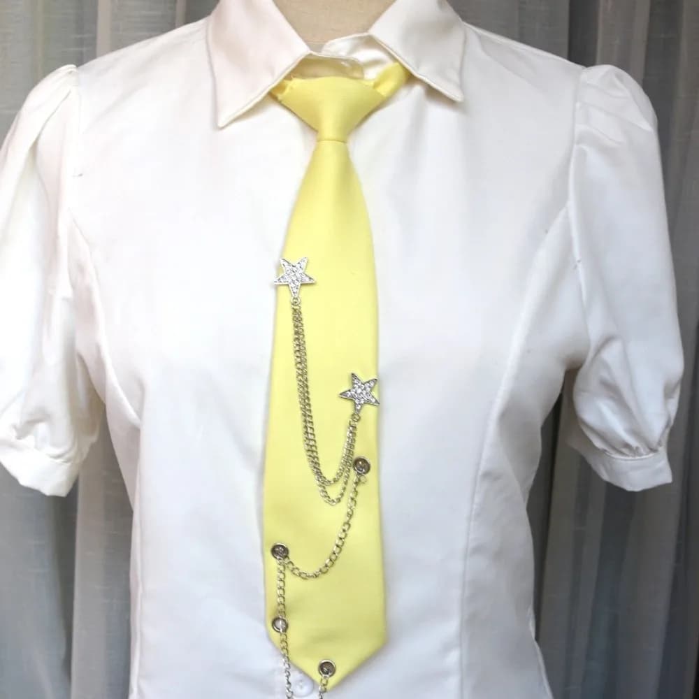 Collier Choker à Chaîne Étoile, Cravate Pré-nouée Style Académie, Cravate Longue Géométrique Minimaliste Couleur Bonbon