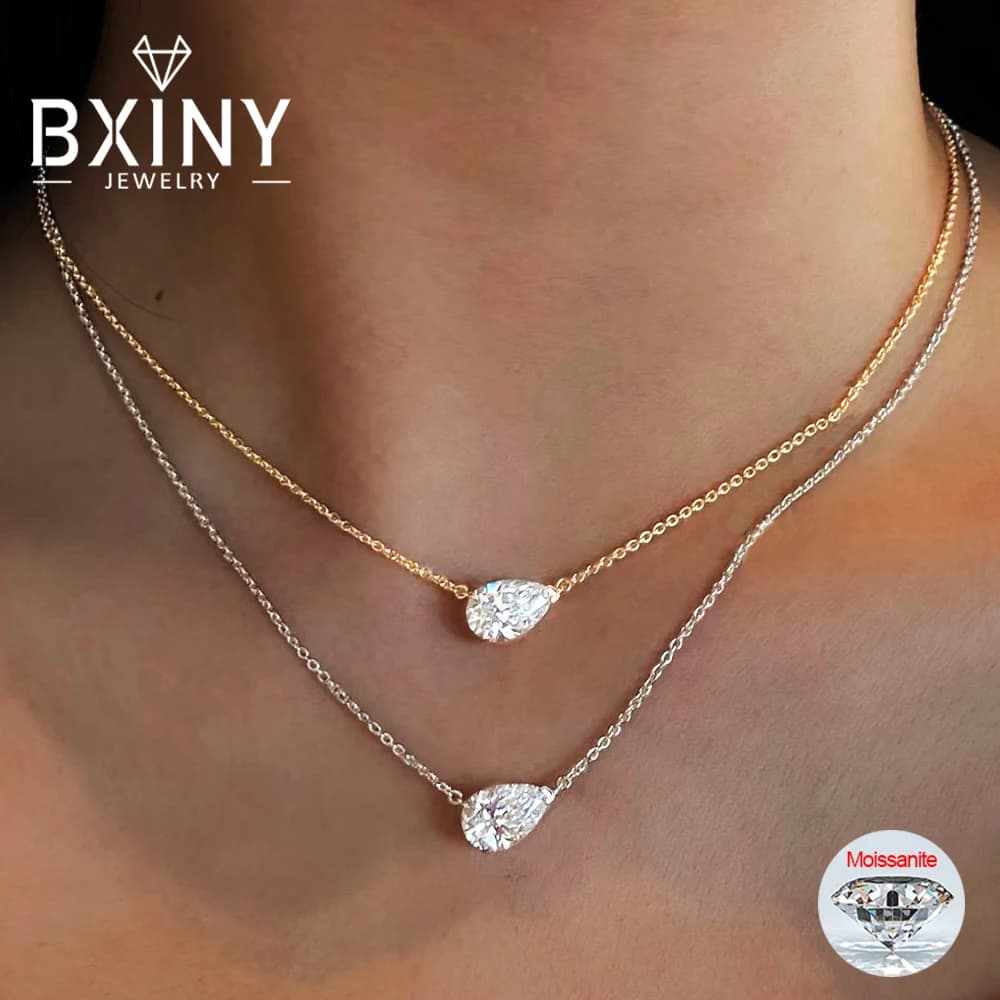 BXINY 1-3CT poire coupe Moissanite pendentif collier S925 argent East West Solitaire goutte d'eau diamant cou chaîne pour femmes bijoux