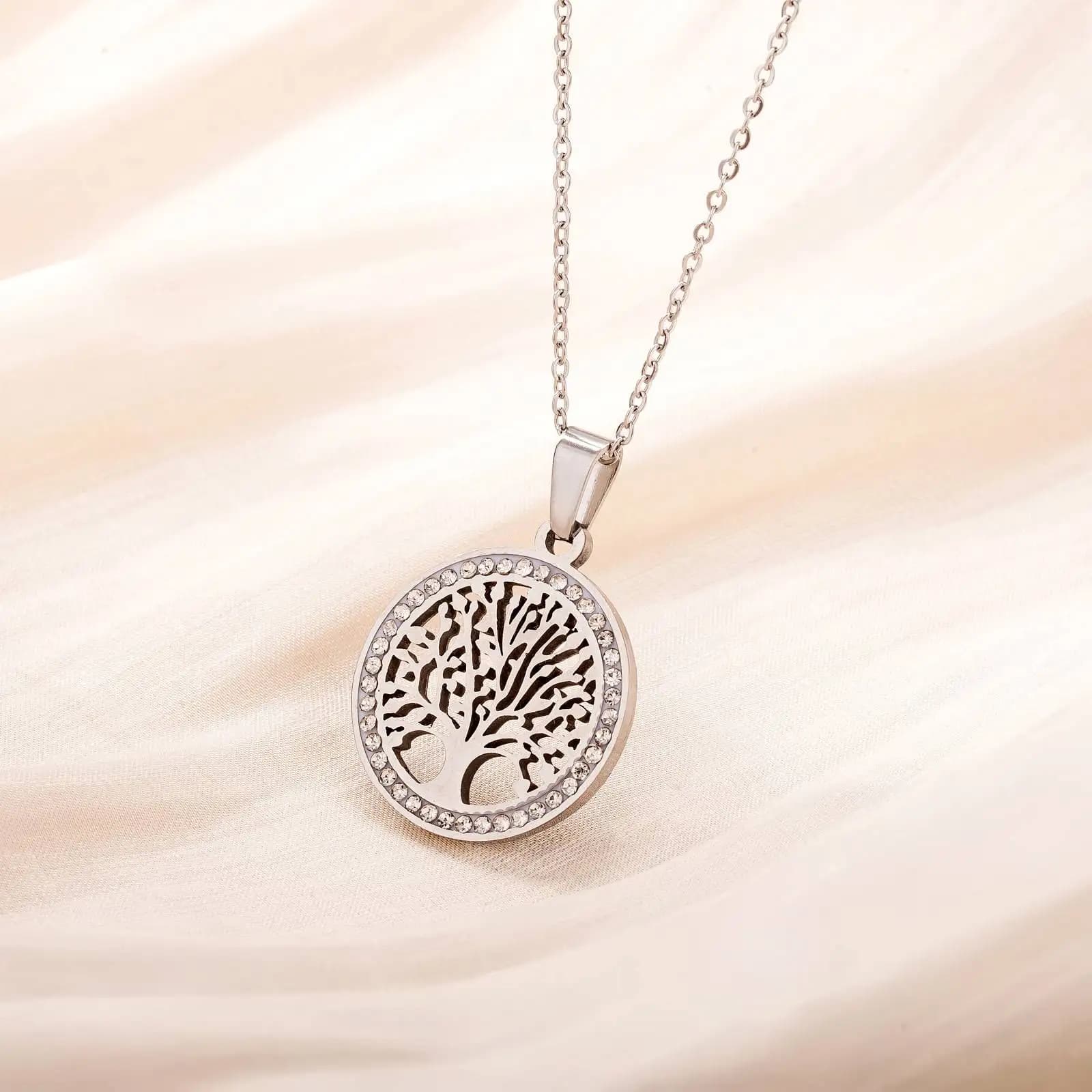 Collier pendentif rond arbre de vie