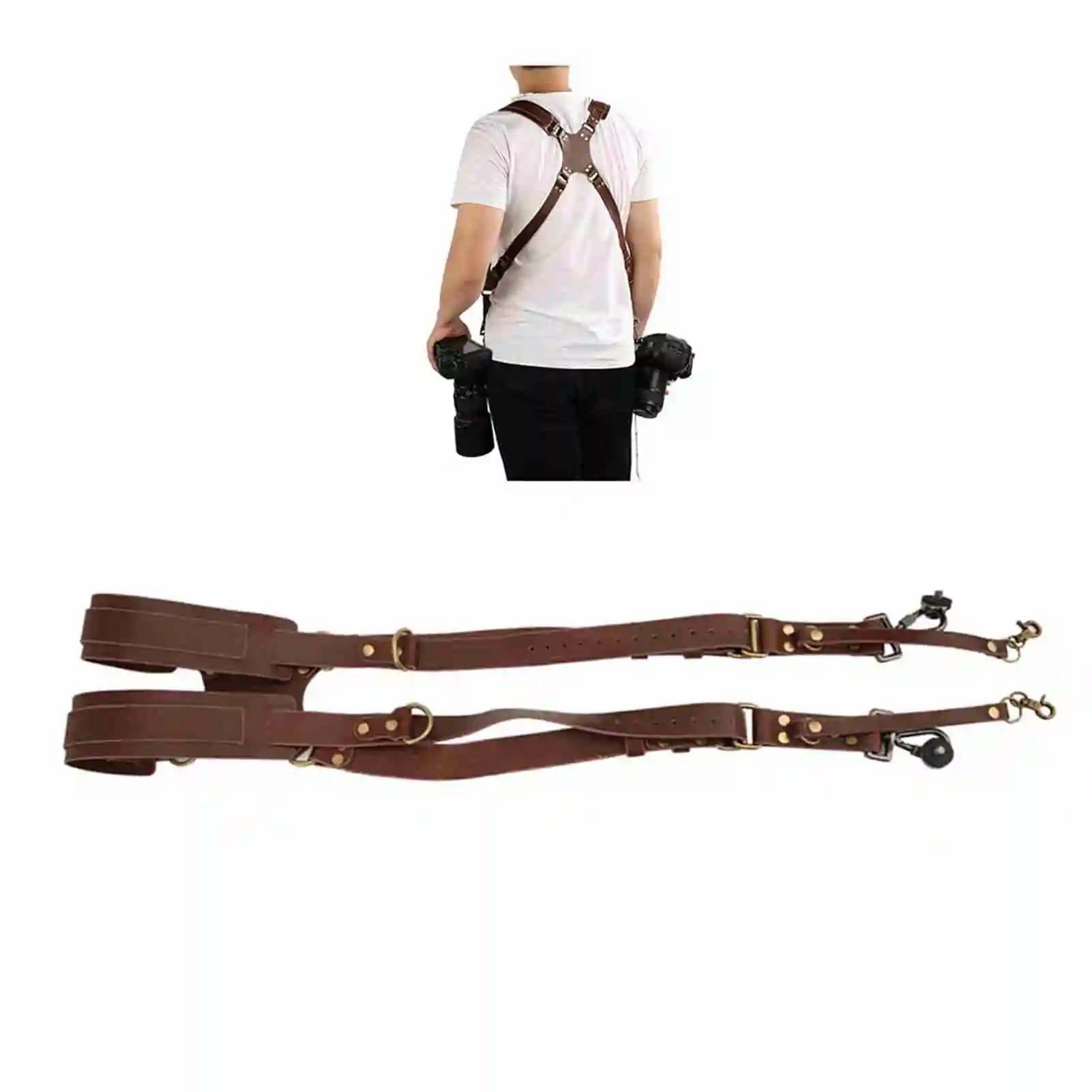 Sangle d'appareil photo réglable, Double Rivet en cuir, Double épaule, sangle d'épaule pour appareil photo numérique, accessoire harnais d'appareil photo