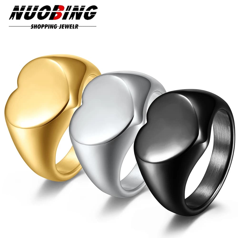 Bague chevalière personnalisée pour femmes, anneaux ronds en forme de cœur mignon pour femmes, doigt géométrique en acier inoxydable, accessoires de mariage Vintage