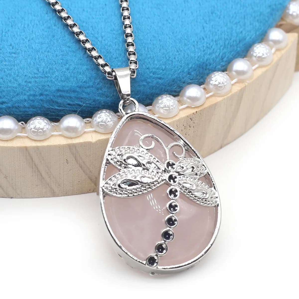 Collier avec pendentif en quartz Rose naturel pour femmes