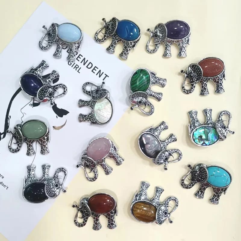 Broche en forme d'éléphant en coquillage naturel, pendentif en quartz rose, breloques pour collier DIY, accessoires de bijoux