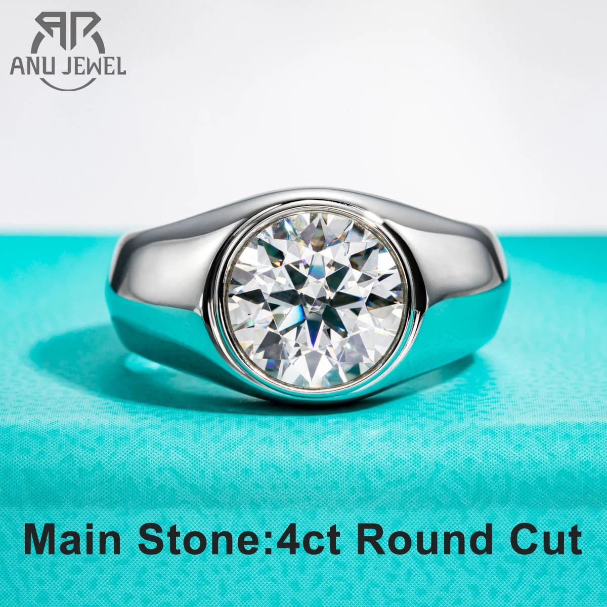 AnuJewel 4ct D Couleur Moissanite Hommes Anneaux 18K Plaqué Or Argent Bagues De Fiançailles Lunette Pour Hommes Usine Bijoux En Gros