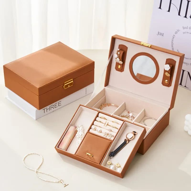 Boîte à bijoux en cuir de grande capacité