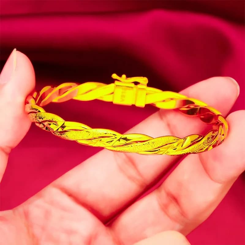 Bracelet en or massif 24 carats pur 9999 - Bijou rotatif haut de gamme à finition semi-intégrée sable et mate pour femme
