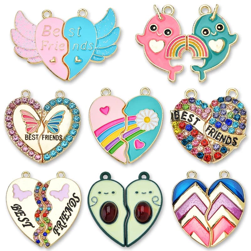 2 paires mode meilleurs amis coeur amour Couple pendentif breloque pour Couple collier Bracelet porte-clés bricolage bijoux faits à la main cadeau