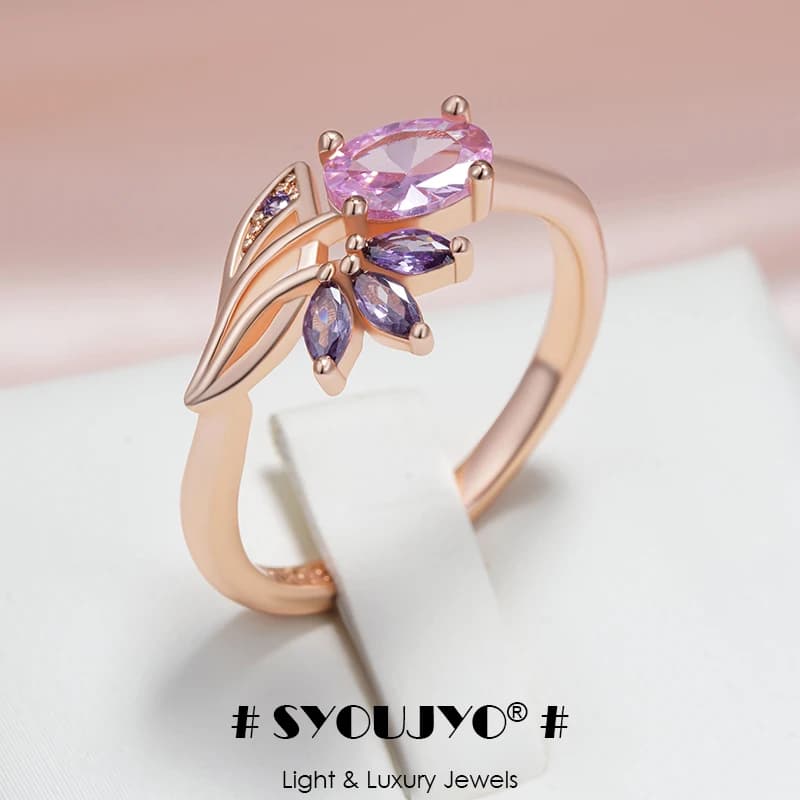 SYOUJYO Vintage 585 couleur or Rose multicolore Zircon pendentif Floral bague de luxe bijoux cadeau pour les femmes ​