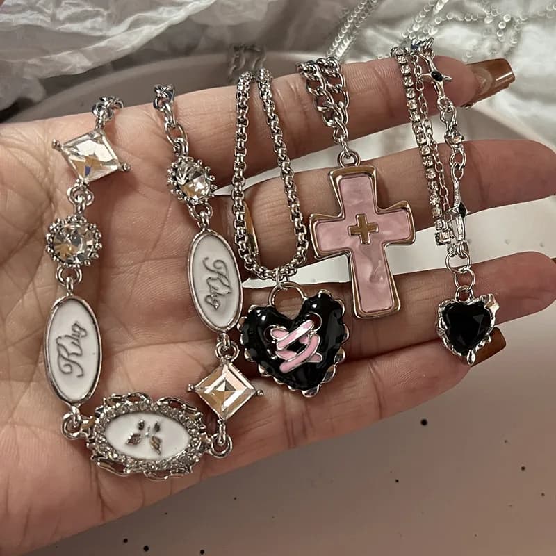 Harajuku Punk amour coeur strass gothique titane acier collier pour femmes nouveau Cool fille fête bijoux cadeaux pour ami