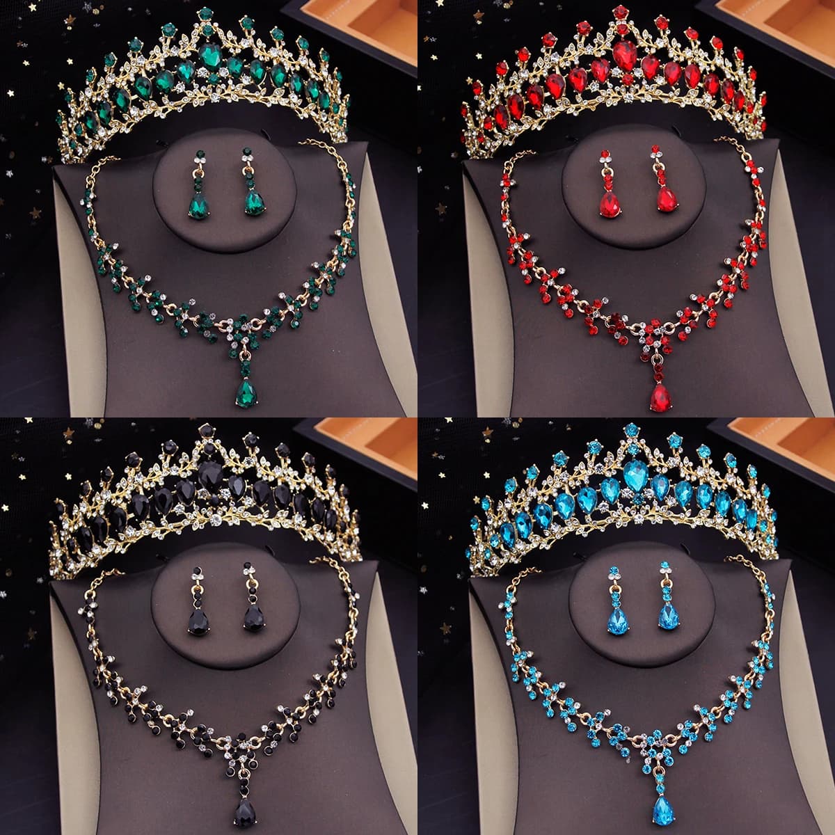 Diadème baroque en zircone et bijoux assortis