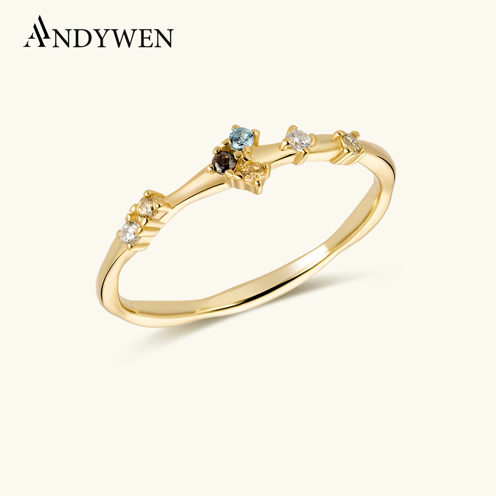 ANDYWEN 925 argent Sterling or cinq bague en or plein Zircon CZ dame oiseau