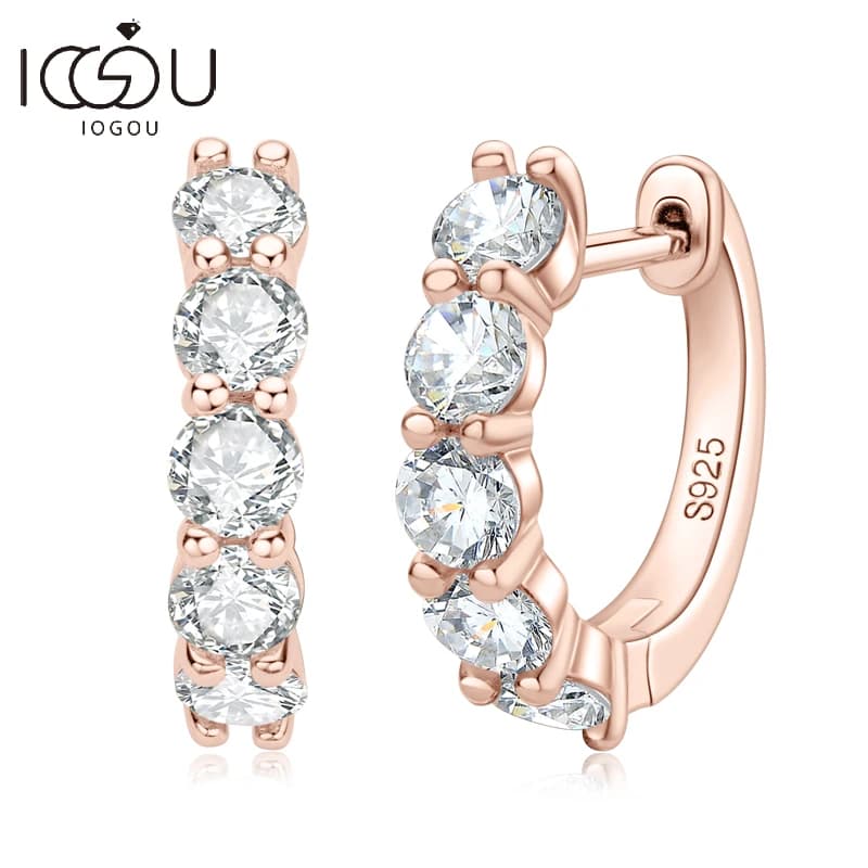 IOGOU – boucles d'oreilles Huggie couleur Moissanite pour femmes et filles, bijoux fins, 3.5 argent 100% véritable, plaqué or Rose, 925mm