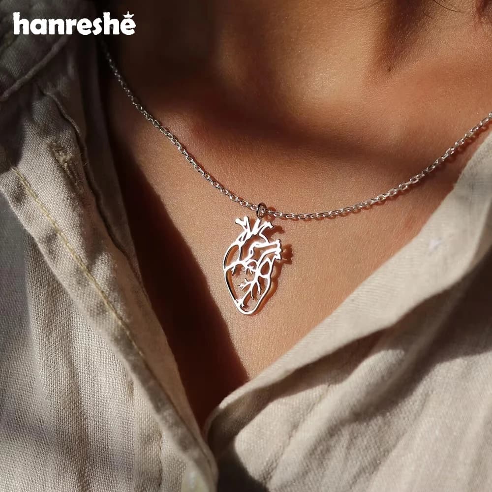 Hanreshe Collier d'anatomie cardiaque Pendentif plaqué argent Bijoux d'orgue humain pour la biologie Cadeau médical pour l'infirmière du médecin