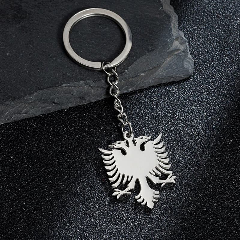 Porte-clés pendentif aigle albanais, couleur or argent, en acier inoxydable, bijoux pour hommes et femmes