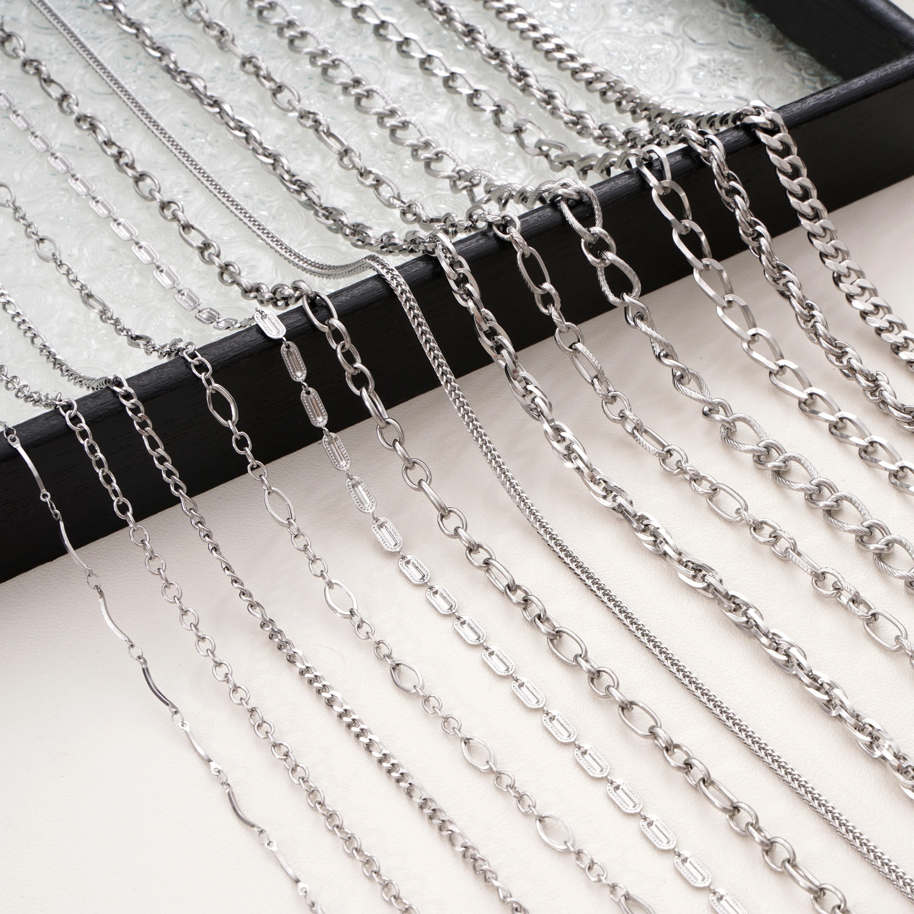 Various chaînes tendance en acier inoxydable, 05/1m, pour la fabrication de colliers, bracelets, boucles d'oreilles, glands, fournitures de conception, accessoires de bricolage, vente en gros