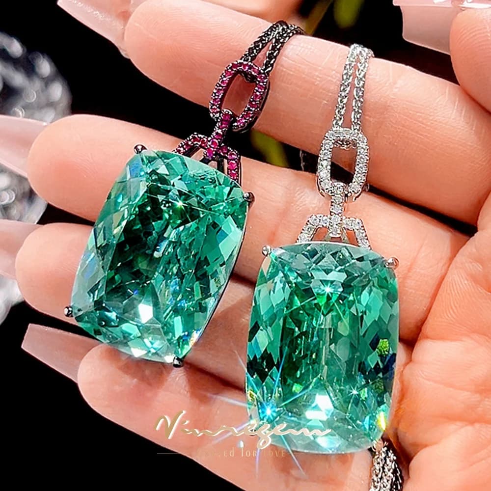 Vinregem – collier avec pendentif vintage de luxe en tourmaline Paraiba créée en laboratoire