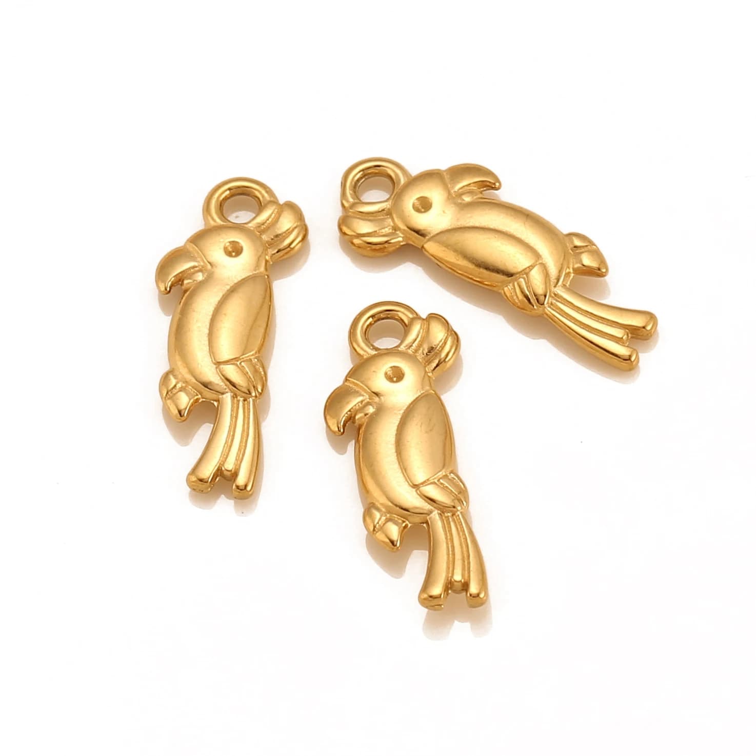 Pendentif petit perroquet mignon en acier inoxydable, breloque oiseau pour enfant fille, boucles d'oreilles, Bracelet, collier, accessoires de bijoux, 3 pièces/lot