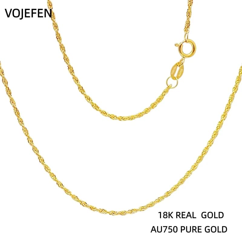 VOJEFEN – collier en or véritable 18K AU750, chaîne O, 18/20 pouces, chaînes de cou pour femmes, accessoires de luxe, certifiés
