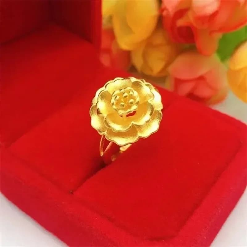 EternaGold – bague en or véritable 24K pour femmes, réglable, Au999, grande fleur de pistil, cadeau à offrir aux amis, bijoux