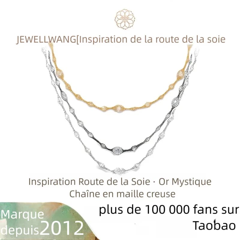JEWELLWANG Collier en argent S925 plaqué or 18 carats